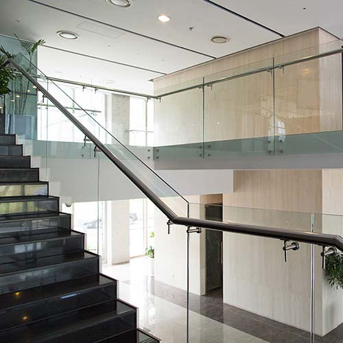 Glass railings in office